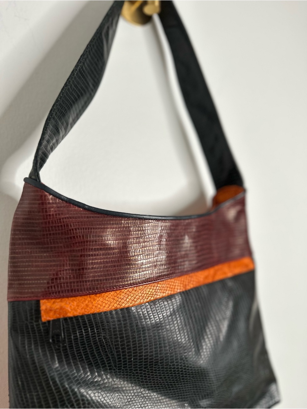Sharif Vintage Patchwork Exotic Leather Shoulder Bag Made in USA 80s 90s Boho - Picture 8 of 12
